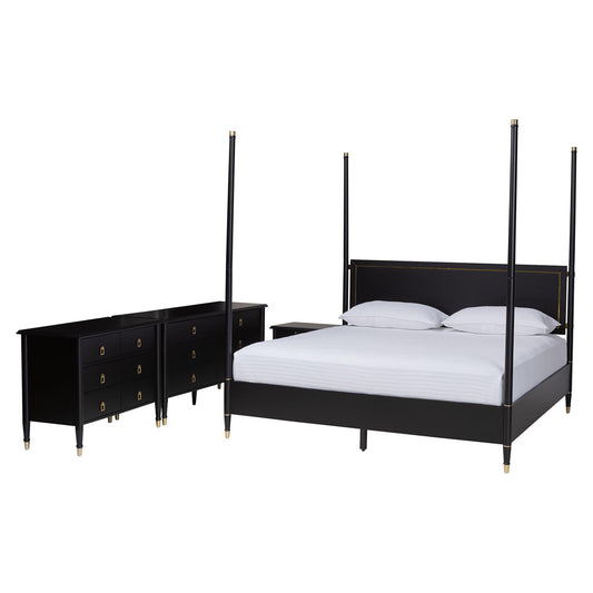 Baxton Studio - Tamra King Bedroom Set in Black - SW8650-Black-4PC King Poster Bedroom Set view 1