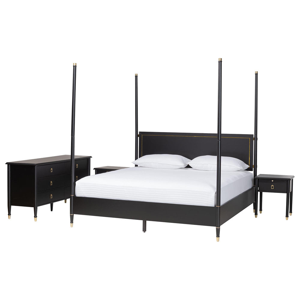 Baxton Studio - Tamra King Bedroom Set in Black - Tamra-Black-4PC King Poster Bedroom Set view 1