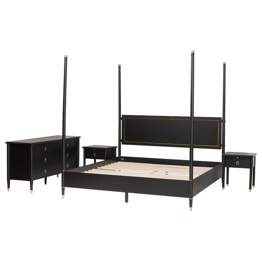 Baxton Studio - Tamra King Bedroom Set in Black - Tamra-Black-4PC King Poster Bedroom Set view 2