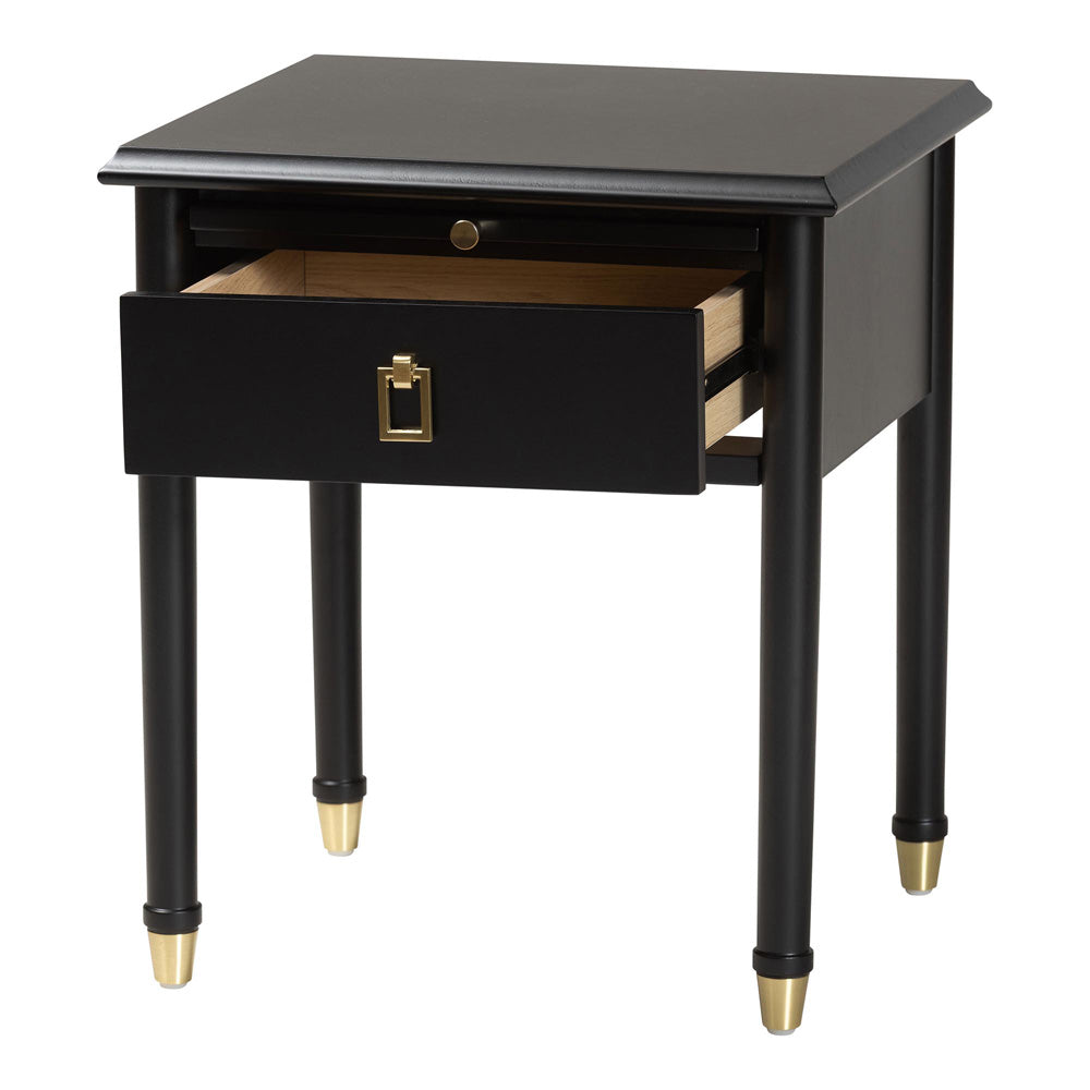 Baxton Studio - Tamra Nightstand in Black - SW8000-90NS-Black-Nightstand view 2
