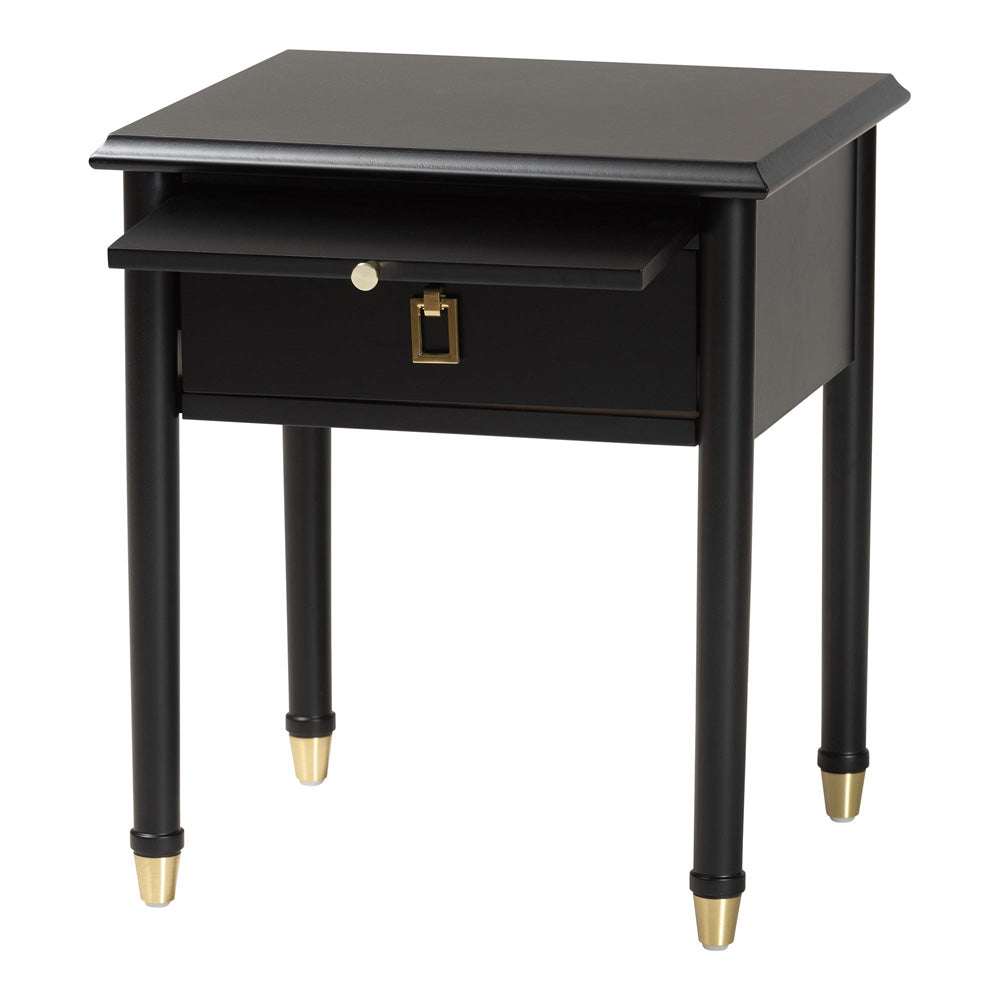 Baxton Studio - Tamra Nightstand in Black - SW8000-90NS-Black-Nightstand view 3