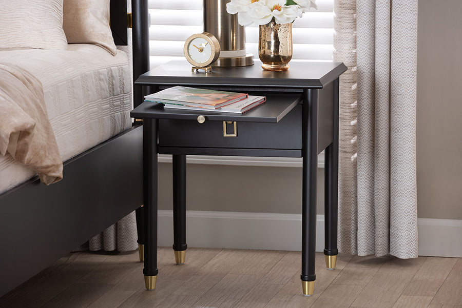 Baxton Studio - Tamra Nightstand in Black - SW8000-90NS-Black-Nightstand view 10