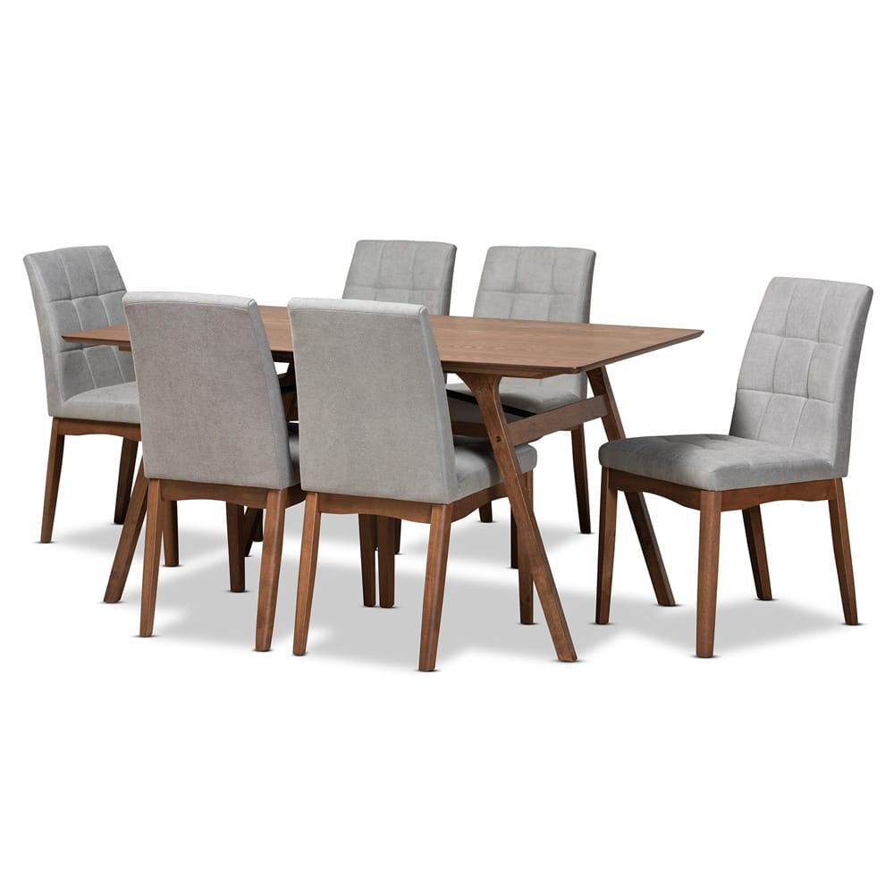 Baxton Studio - Tara Dining Set in Light Grey/Walnut Brown/Black - RDC714-Light Grey/Walnut-7PC Dining Set view 1