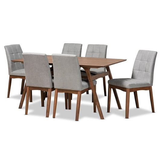 Baxton Studio - Tara Dining Set in Light Grey/Walnut Brown/Black - RDC714-Light Grey/Walnut-7PC Dining Set view 1