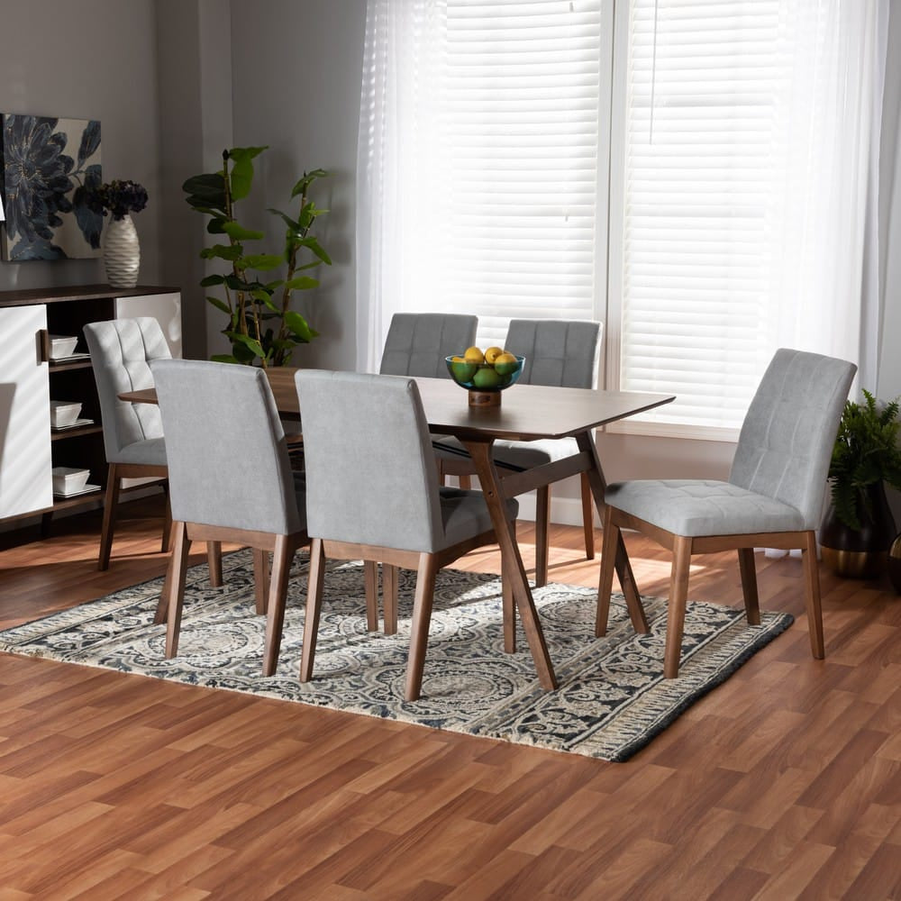 Baxton Studio - Tara Dining Set in Light Grey/Walnut Brown/Black - RDC714-Light Grey/Walnut-7PC Dining Set view 7