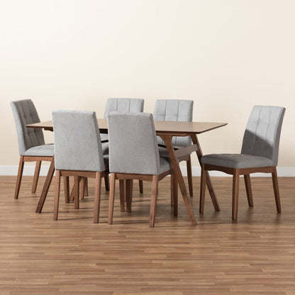 Baxton Studio - Tara Dining Set in Light Grey/Walnut Brown/Black - RDC714-Light Grey/Walnut-7PC Dining Set view 8