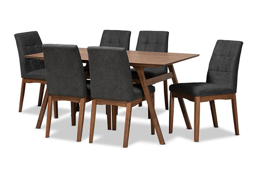 Baxton Studio - Tara Dining Set - RDC714-Dark Grey/Walnut-7PC Dining Set view 1