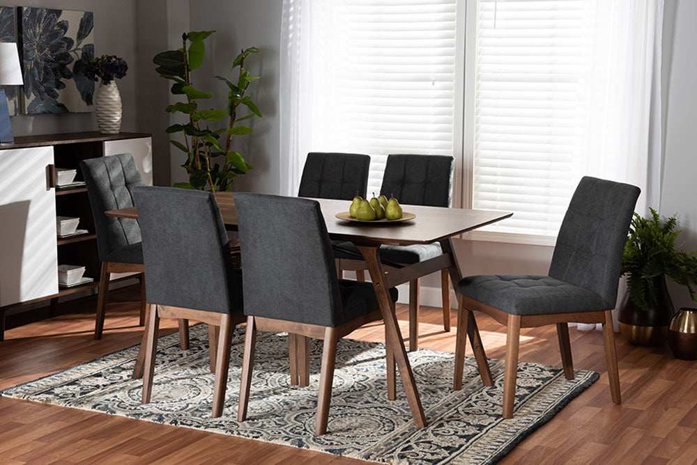 Baxton Studio - Tara Dining Set - RDC714-Dark Grey/Walnut-7PC Dining Set view 5