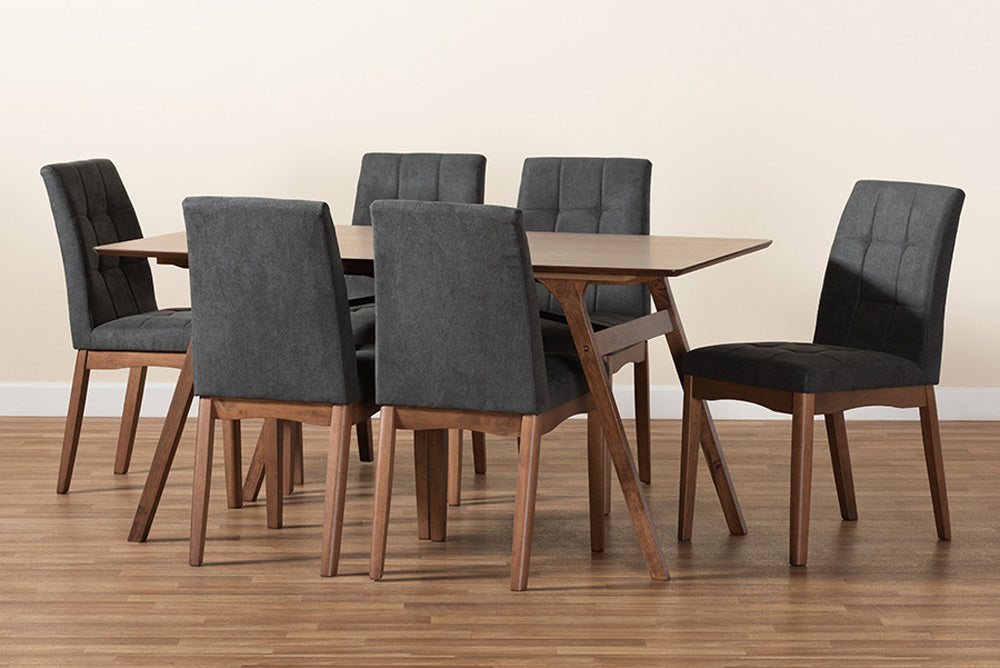 Baxton Studio - Tara Dining Set - RDC714-Dark Grey/Walnut-7PC Dining Set view 8