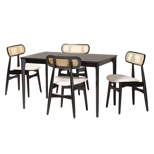 Baxton Studio - Tarana Dining Set in Cream/Black/Light Brown - CS002C-Black/Cream-5PC Dining Set view 1