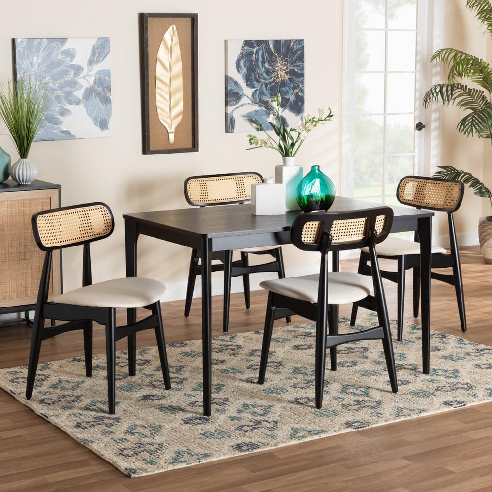Baxton Studio - Tarana Dining Set in Cream/Black/Light Brown - CS002C-Black/Cream-5PC Dining Set view 8