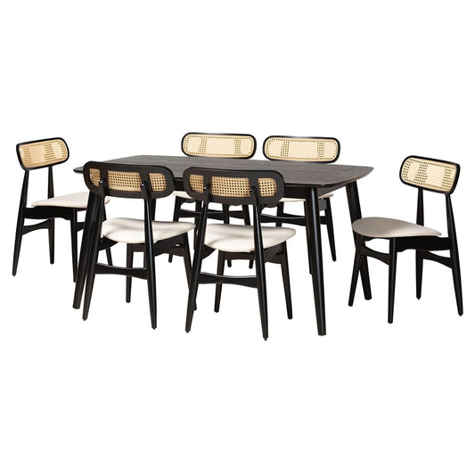 Baxton Studio - Tarana Dining Set in Cream/Black/Light Brown - CS002C-Black/Cream-7PC Dining Set view 1