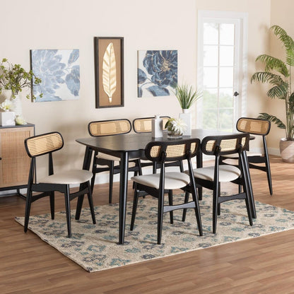 Baxton Studio - Tarana Dining Set in Cream/Black/Light Brown - CS002C-Black/Cream-7PC Dining Set view 8
