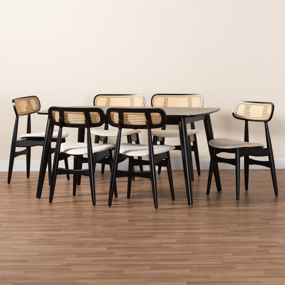 Baxton Studio - Tarana Dining Set in Cream/Black/Light Brown - CS002C-Black/Cream-7PC Dining Set view 9