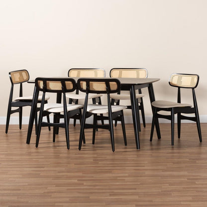 Baxton Studio - Tarana Dining Set in Cream/Black/Light Brown - CS002C-Black/Cream-7PC Dining Set view 9