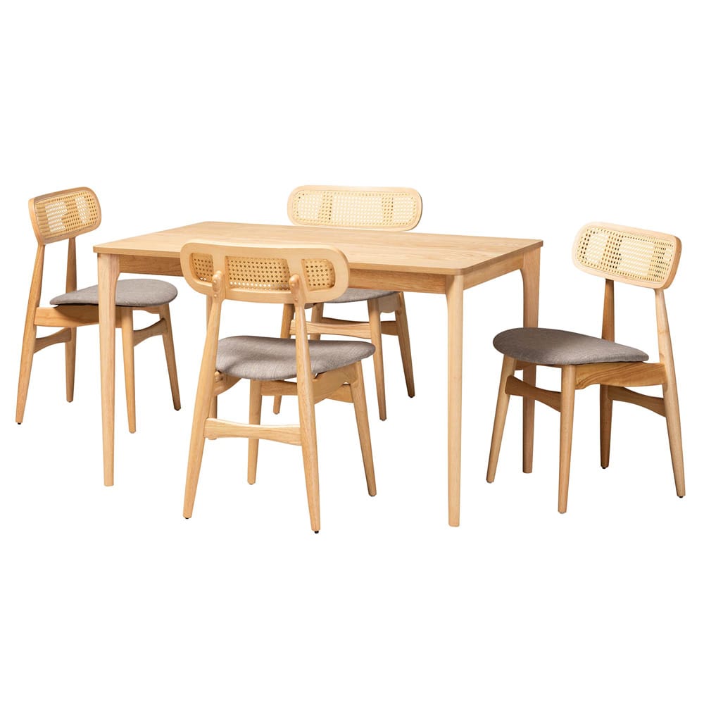 Baxton Studio - Tarana Dining Set in Grey/Natural Oak/Light Brown - CS002C-Natural Oak/Light Grey-5PC Dining Set view 1