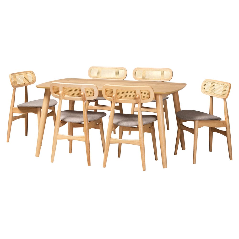 Baxton Studio - Tarana Dining Set in Grey/Natural Oak/Light Brown - CS002C-Natural Oak/Light Grey-7PC Dining Set view 1
