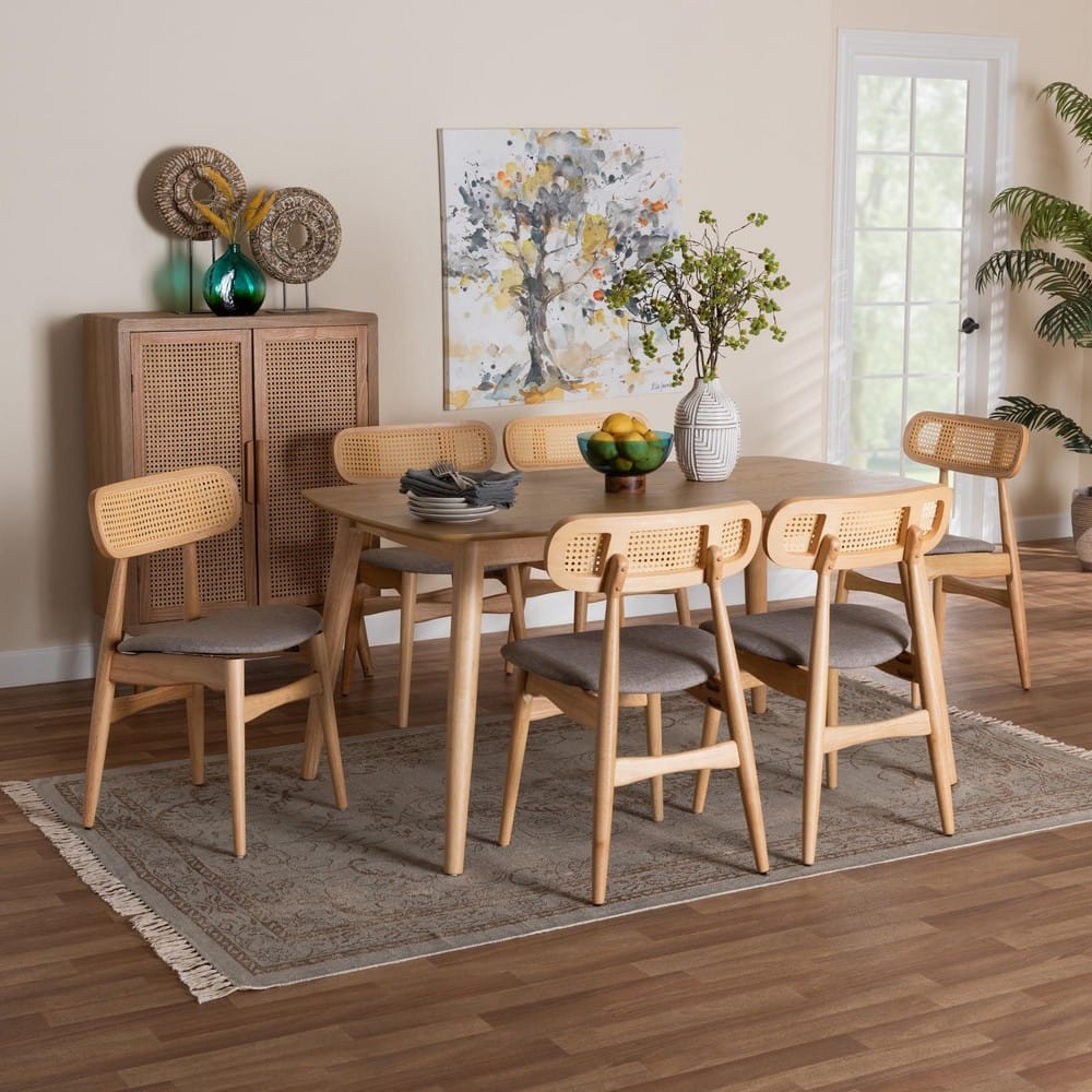 Baxton Studio - Tarana Dining Set in Grey/Natural Oak/Light Brown - CS002C-Natural Oak/Light Grey-7PC Dining Set view 8