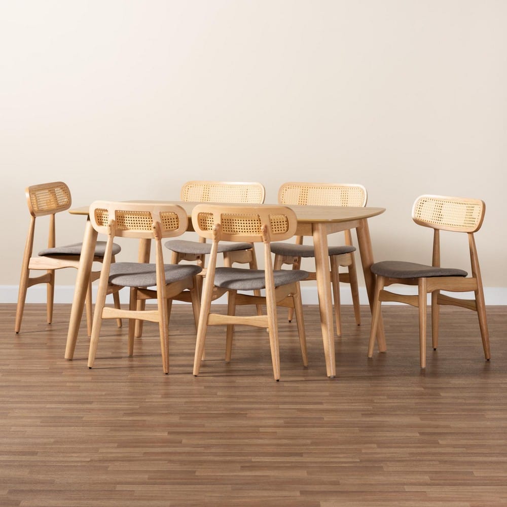 Baxton Studio - Tarana Dining Set in Grey/Natural Oak/Light Brown - CS002C-Natural Oak/Light Grey-7PC Dining Set view 9