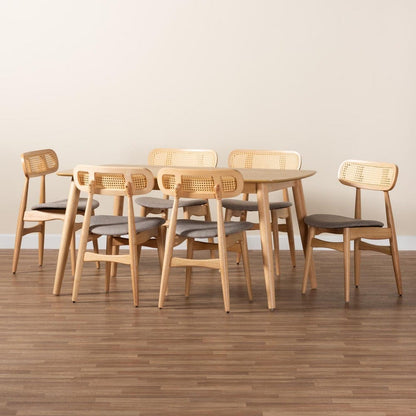 Baxton Studio - Tarana Dining Set in Grey/Natural Oak/Light Brown - CS002C-Natural Oak/Light Grey-7PC Dining Set view 9