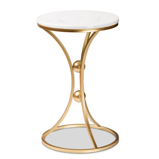 Baxton Studio - Tarmon End Table in White/Gold - H01-100353-Metal/Marble Side Table view 1