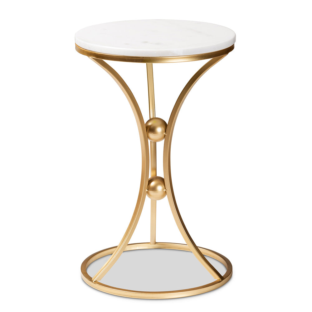 Baxton Studio - Tarmon End Table in White/Gold - H01-100353-Metal/Marble Side Table view 2