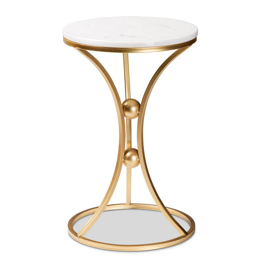 Baxton Studio - Tarmon End Table in White/Gold - H01-100353-Metal/Marble Side Table view 2