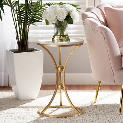 Baxton Studio - Tarmon End Table in White/Gold - H01-100353-Metal/Marble Side Table view 6