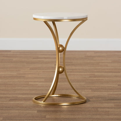 Baxton Studio - Tarmon End Table in White/Gold - H01-100353-Metal/Marble Side Table view 7