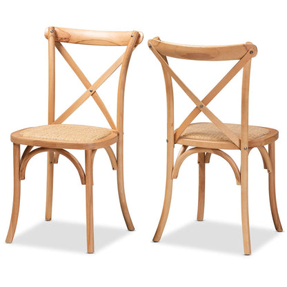 Baxton Studio - Tartan Set of 2 Dining Chairs in Natural Brown - FC02-Natural Wood-Beechwood/Rattan-DC view 1