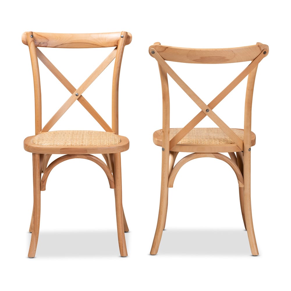 Baxton Studio - Tartan Set of 2 Dining Chairs in Natural Brown - FC02-Natural Wood-Beechwood/Rattan-DC view 2