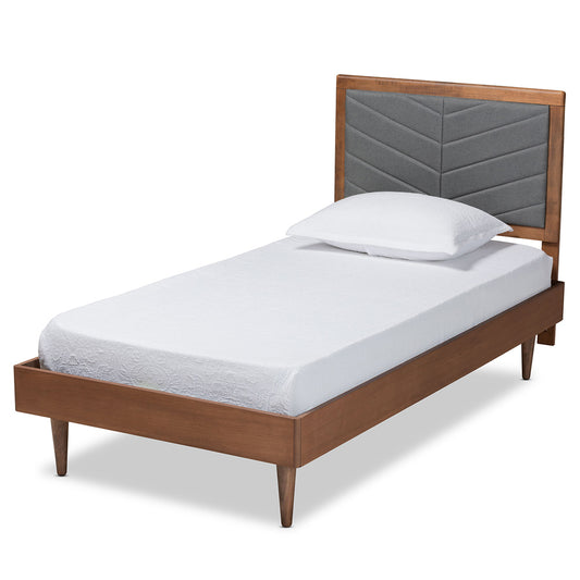 Baxton Studio - Tasha Twin Size Bed in Dark Grey/Walnut Brown - Tasha-Dark Grey/Walnut-Twin view 1
