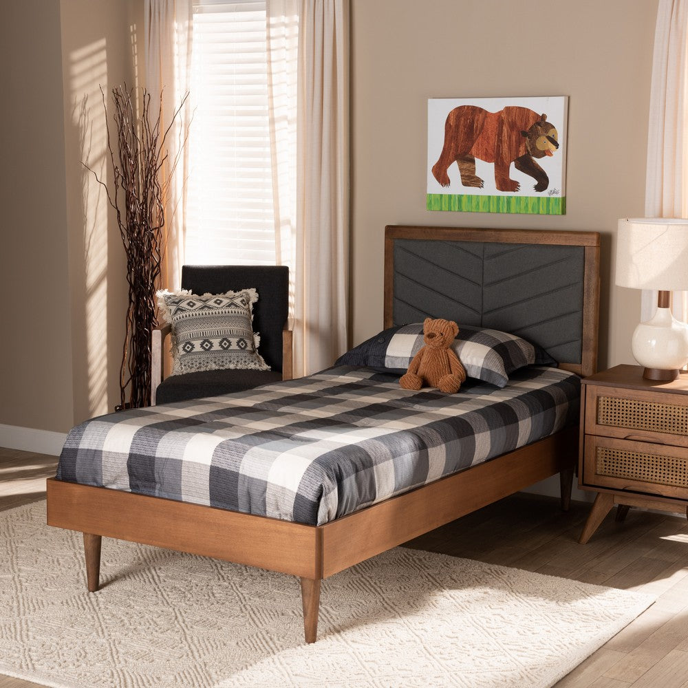 Baxton Studio - Tasha Twin Size Bed in Dark Grey/Walnut Brown - Tasha-Dark Grey/Walnut-Twin view 7