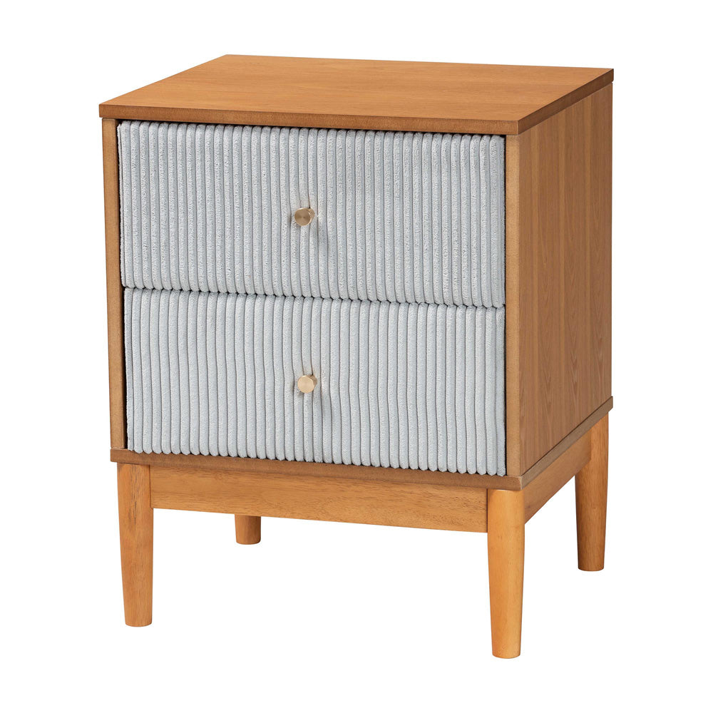 Baxton Studio - Taylin Nightstand in Grey/Oak Brown - MG9012-Grey-HC1315-16/NT-Oak-2DW-NS view 1