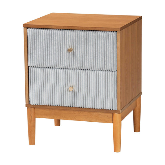 Baxton Studio - Taylin Nightstand in Grey/Oak Brown - MG9012-Grey-HC1315-16/NT-Oak-2DW-NS view 1
