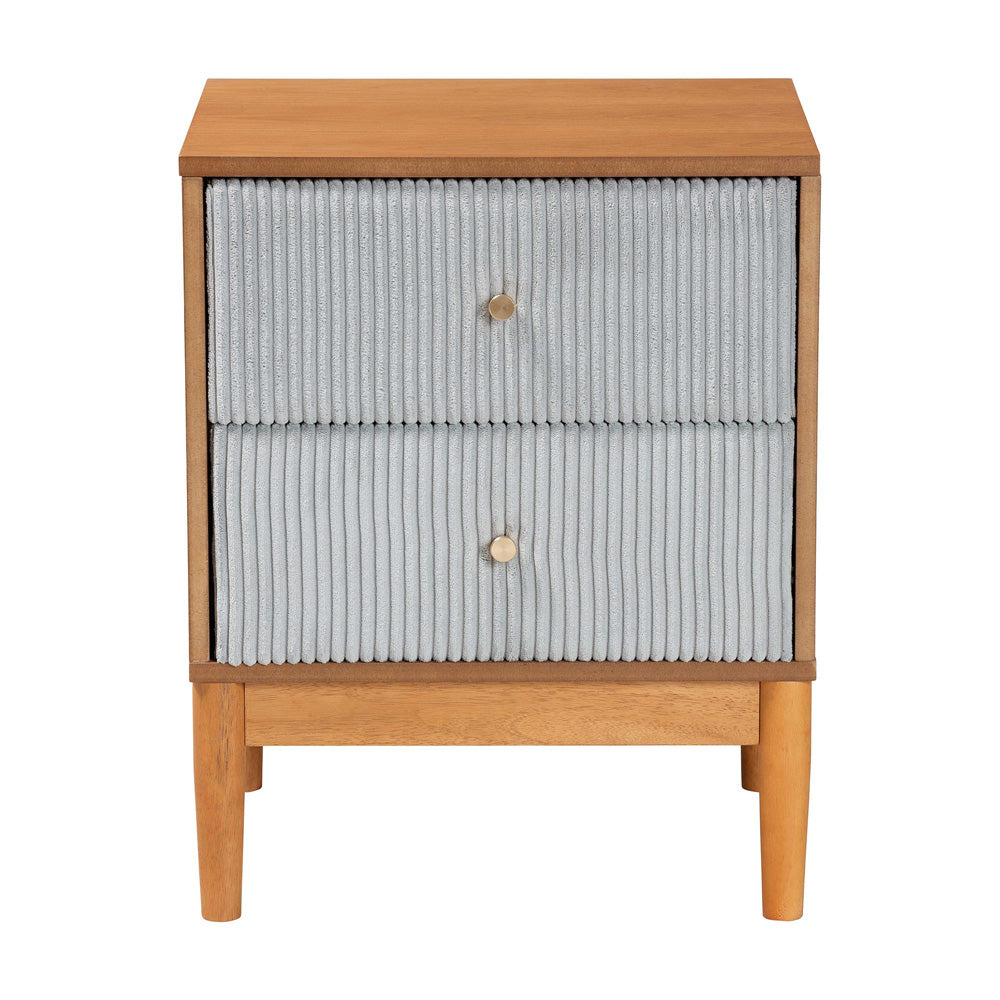 Baxton Studio - Taylin Nightstand in Grey/Oak Brown - MG9012-Grey-HC1315-16/NT-Oak-2DW-NS view 3