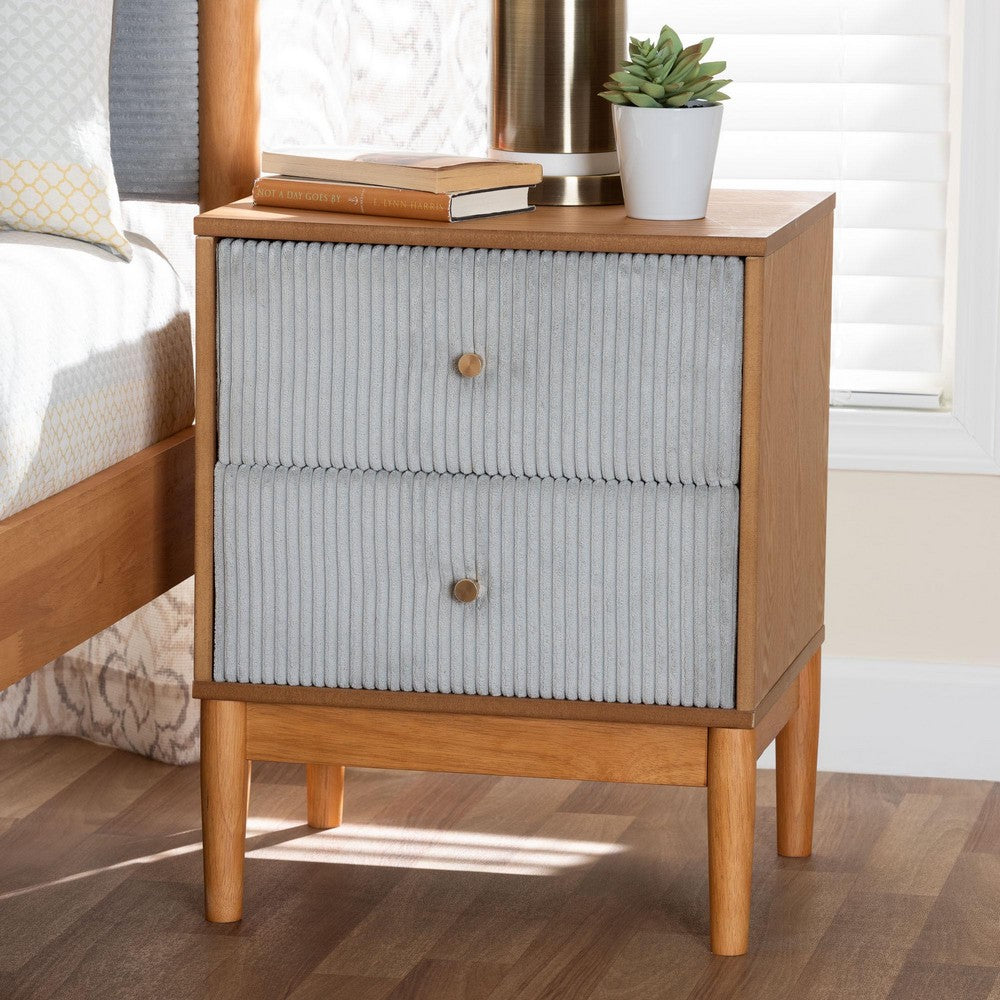 Baxton Studio - Taylin Nightstand in Grey/Oak Brown - MG9012-Grey-HC1315-16/NT-Oak-2DW-NS view 8
