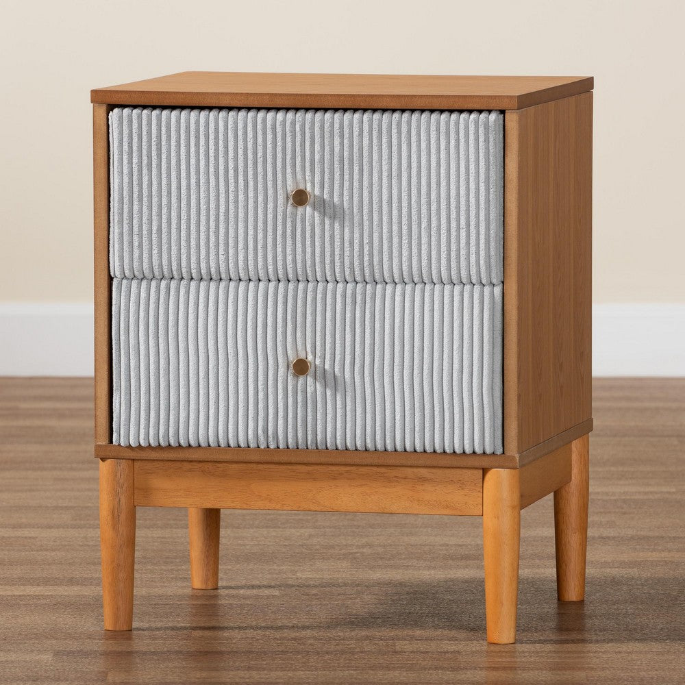 Baxton Studio - Taylin Nightstand in Grey/Oak Brown - MG9012-Grey-HC1315-16/NT-Oak-2DW-NS view 9