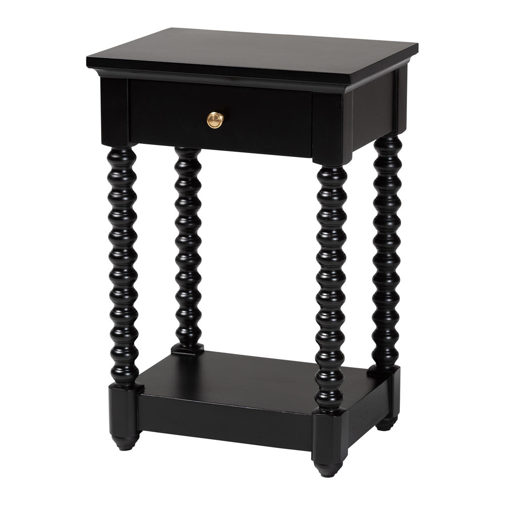 Baxton Studio - Terentia Nightstand in Black - KL-1757-1 DRW-Black/Wooden-NS view 1