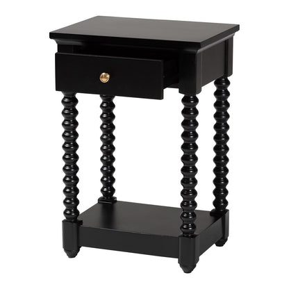 Baxton Studio - Terentia Nightstand in Black - KL-1757-1 DRW-Black/Wooden-NS view 2