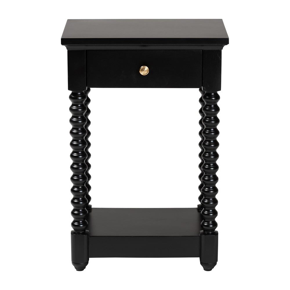 Baxton Studio - Terentia Nightstand in Black - KL-1757-1 DRW-Black/Wooden-NS view 3