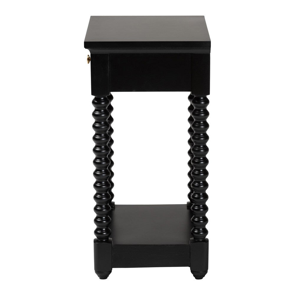 Baxton Studio - Terentia Nightstand in Black - KL-1757-1 DRW-Black/Wooden-NS view 4