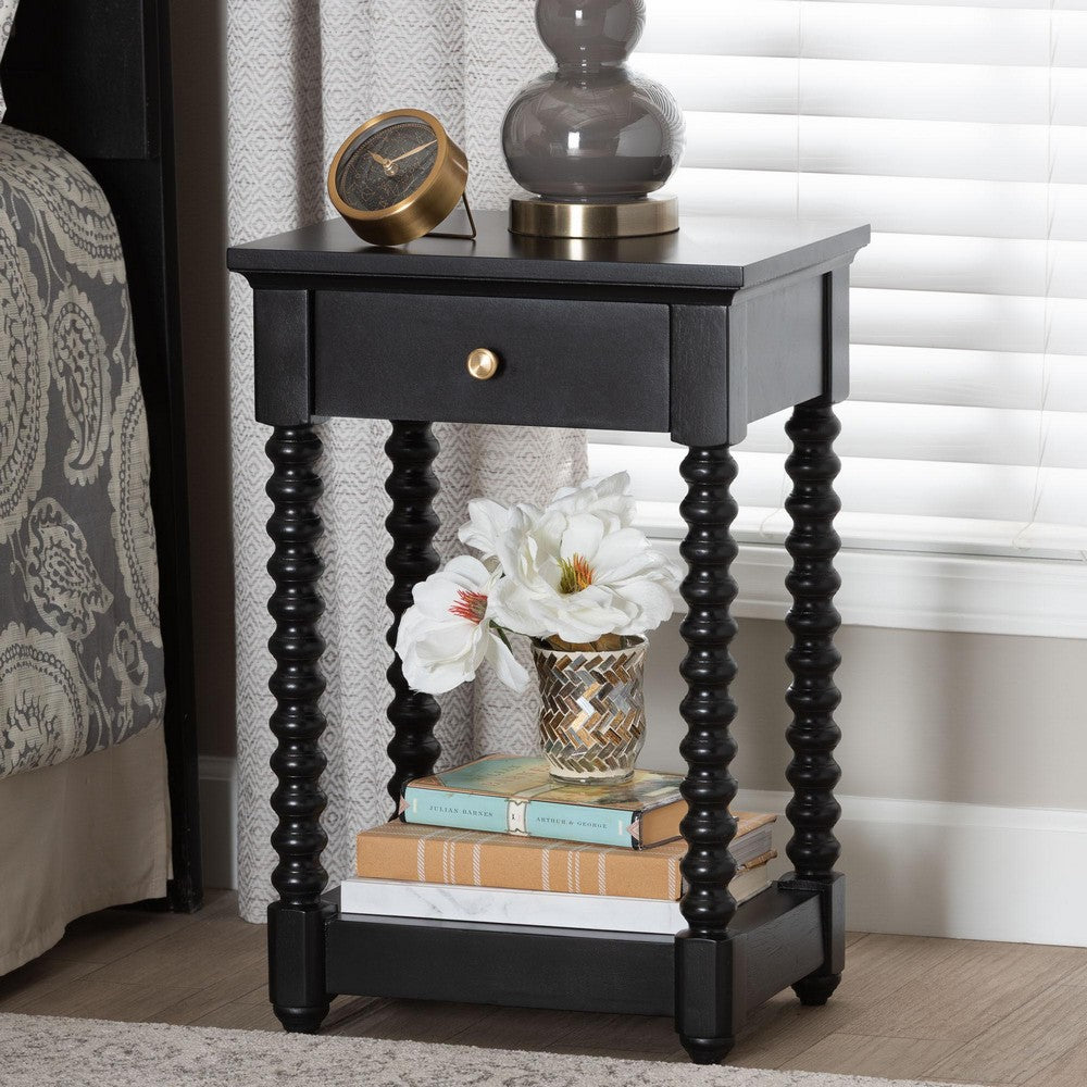 Baxton Studio - Terentia Nightstand in Black - KL-1757-1 DRW-Black/Wooden-NS view 9