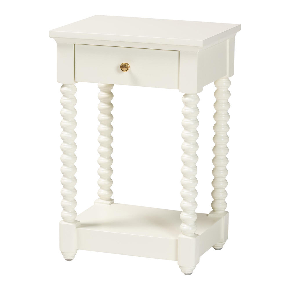 Baxton Studio - Terentia Nightstand in White - KL-1757-1 DRW-White/Wooden-NS view 1