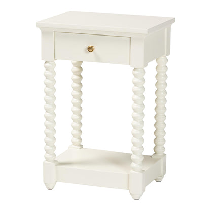 Baxton Studio - Terentia Nightstand in White - KL-1757-1 DRW-White/Wooden-NS view 1