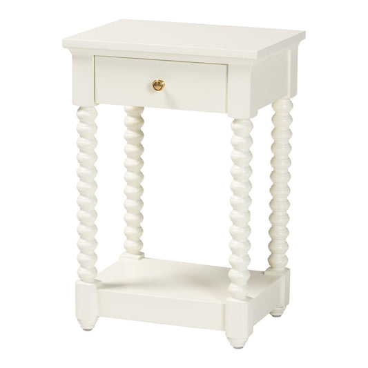 Baxton Studio - Terentia Nightstand in White - KL-1757-1 DRW-White/Wooden-NS view 1