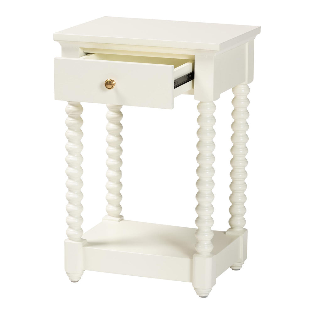 Baxton Studio - Terentia Nightstand in White - KL-1757-1 DRW-White/Wooden-NS view 2