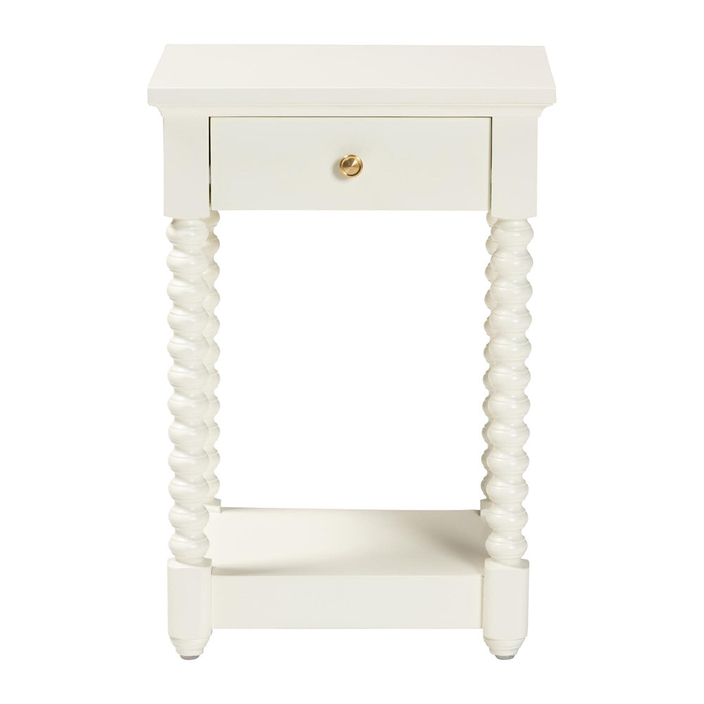 Baxton Studio - Terentia Nightstand in White - KL-1757-1 DRW-White/Wooden-NS view 3