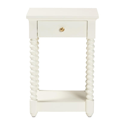 Baxton Studio - Terentia Nightstand in White - KL-1757-1 DRW-White/Wooden-NS view 3