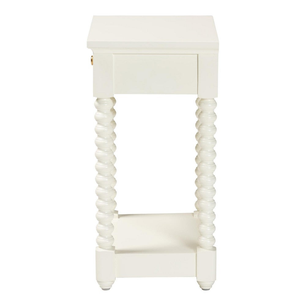 Baxton Studio - Terentia Nightstand in White - KL-1757-1 DRW-White/Wooden-NS view 4
